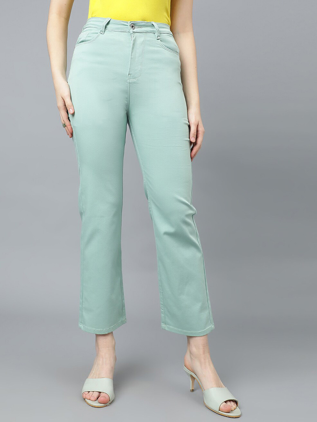

Code 61 Women Straight Fit High-Rise Clean Look Stretchable Jeans, Sea green