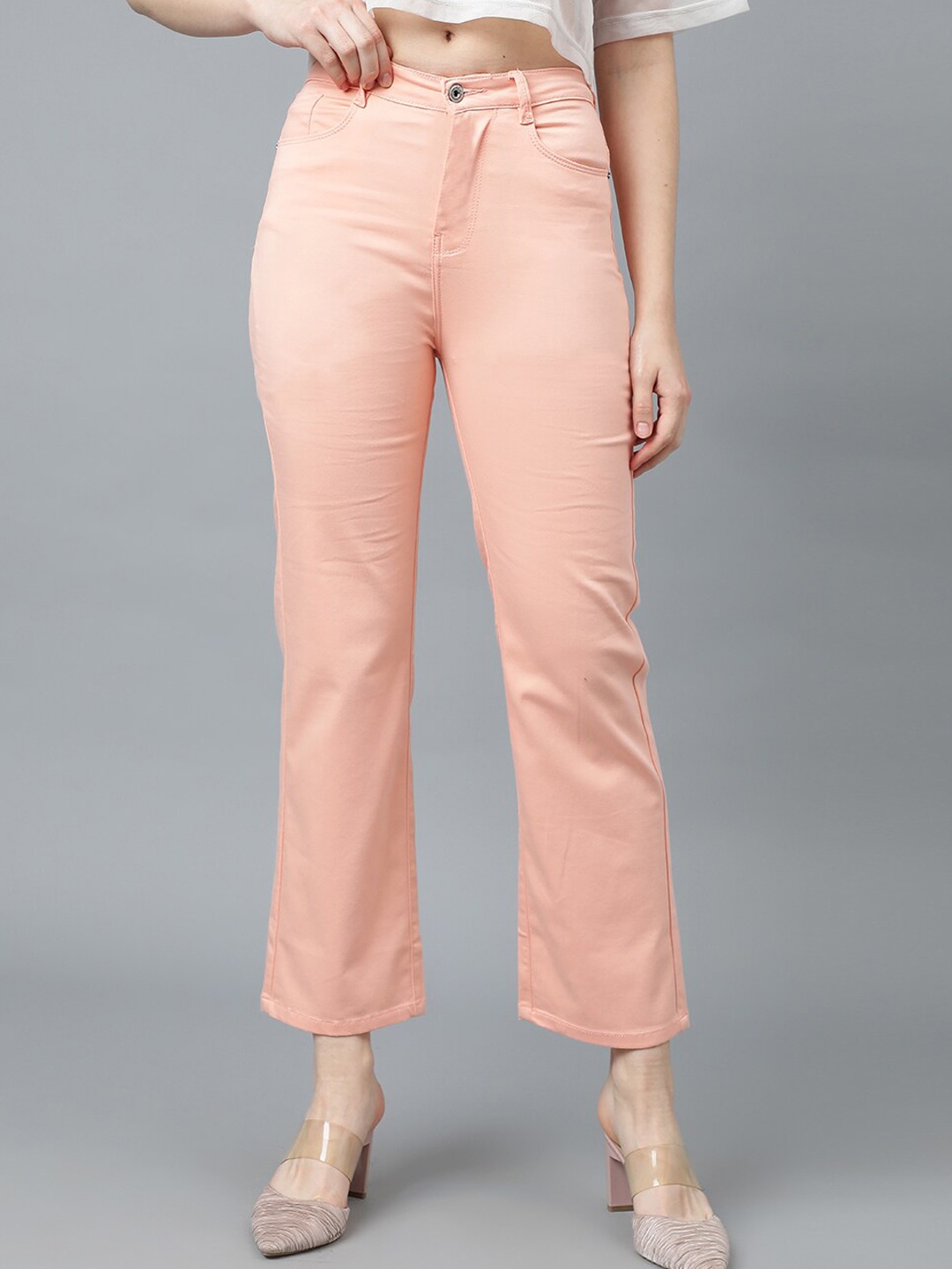 

Code 61 Women Straight Fit High-Rise Stretchable Jeans, Peach