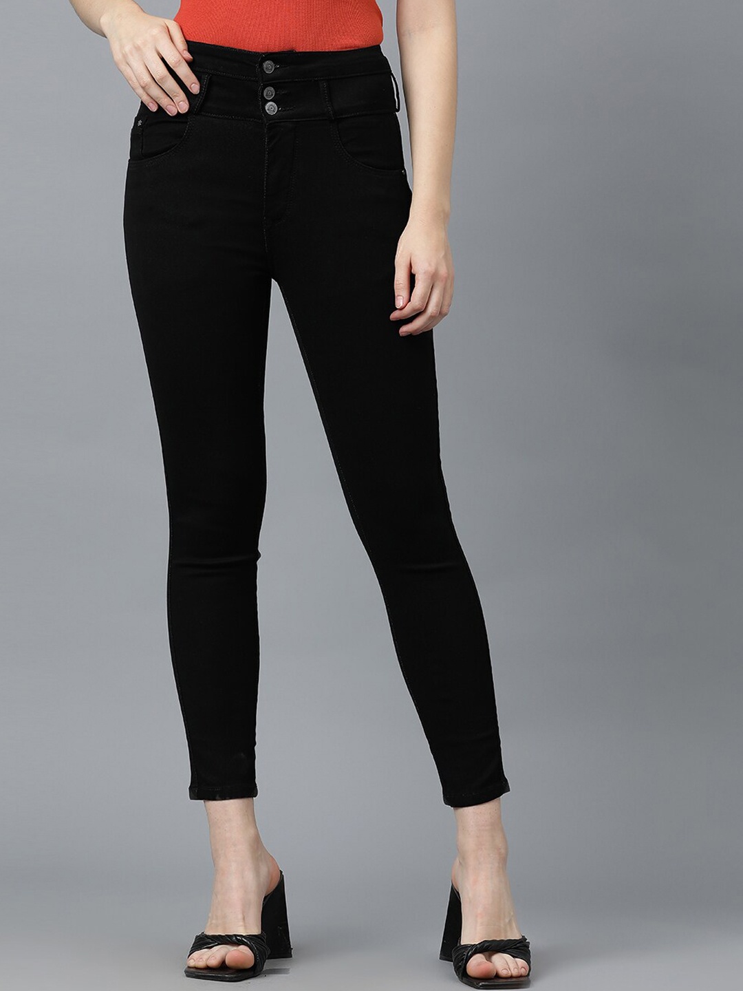 

Code 61 Women Skinny Fit High-Rise Stretchable Jeans, Black