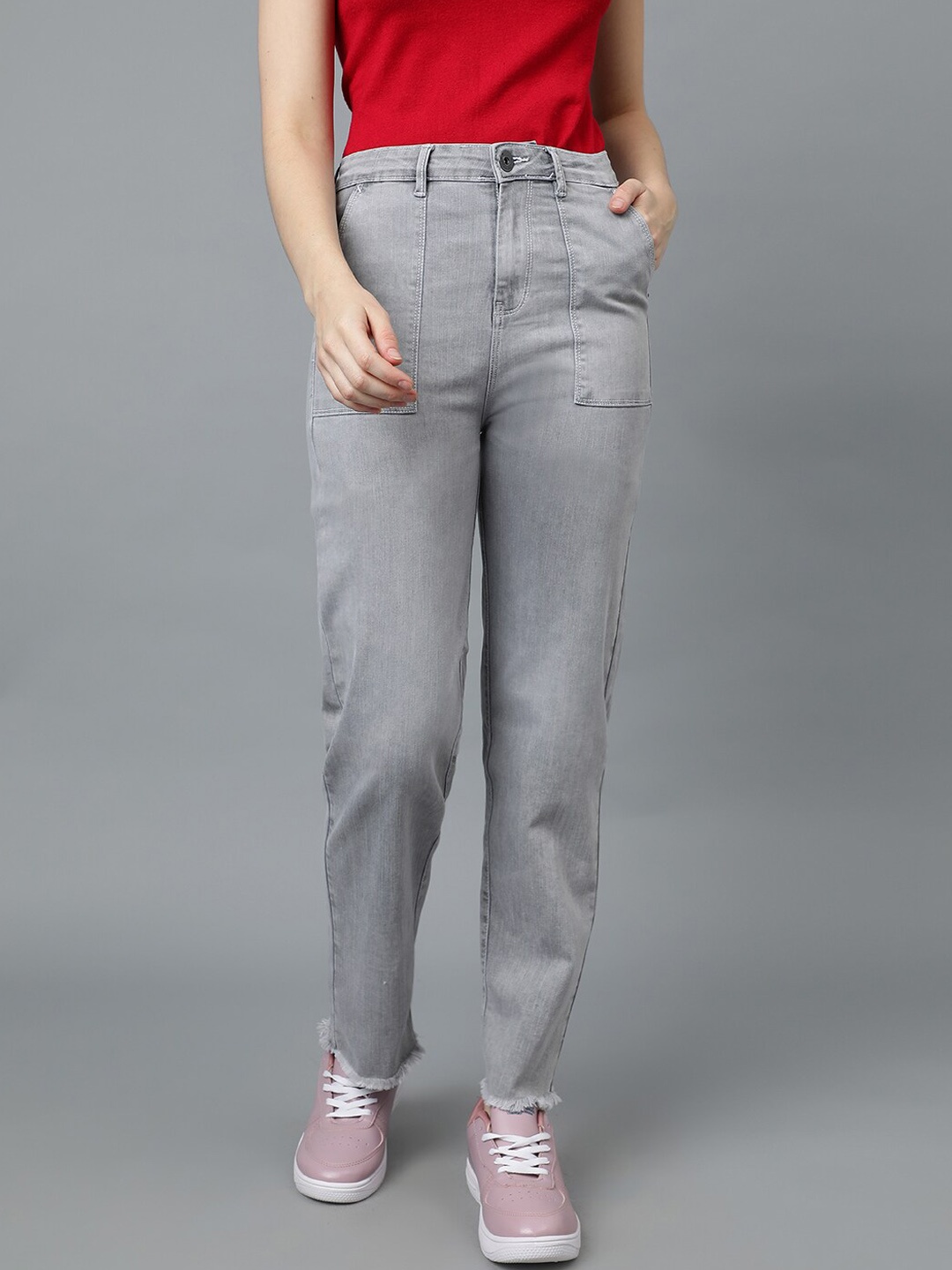 

Code 61 Women Straight Fit High-Rise Light Fade Stretchable Jeans, Grey