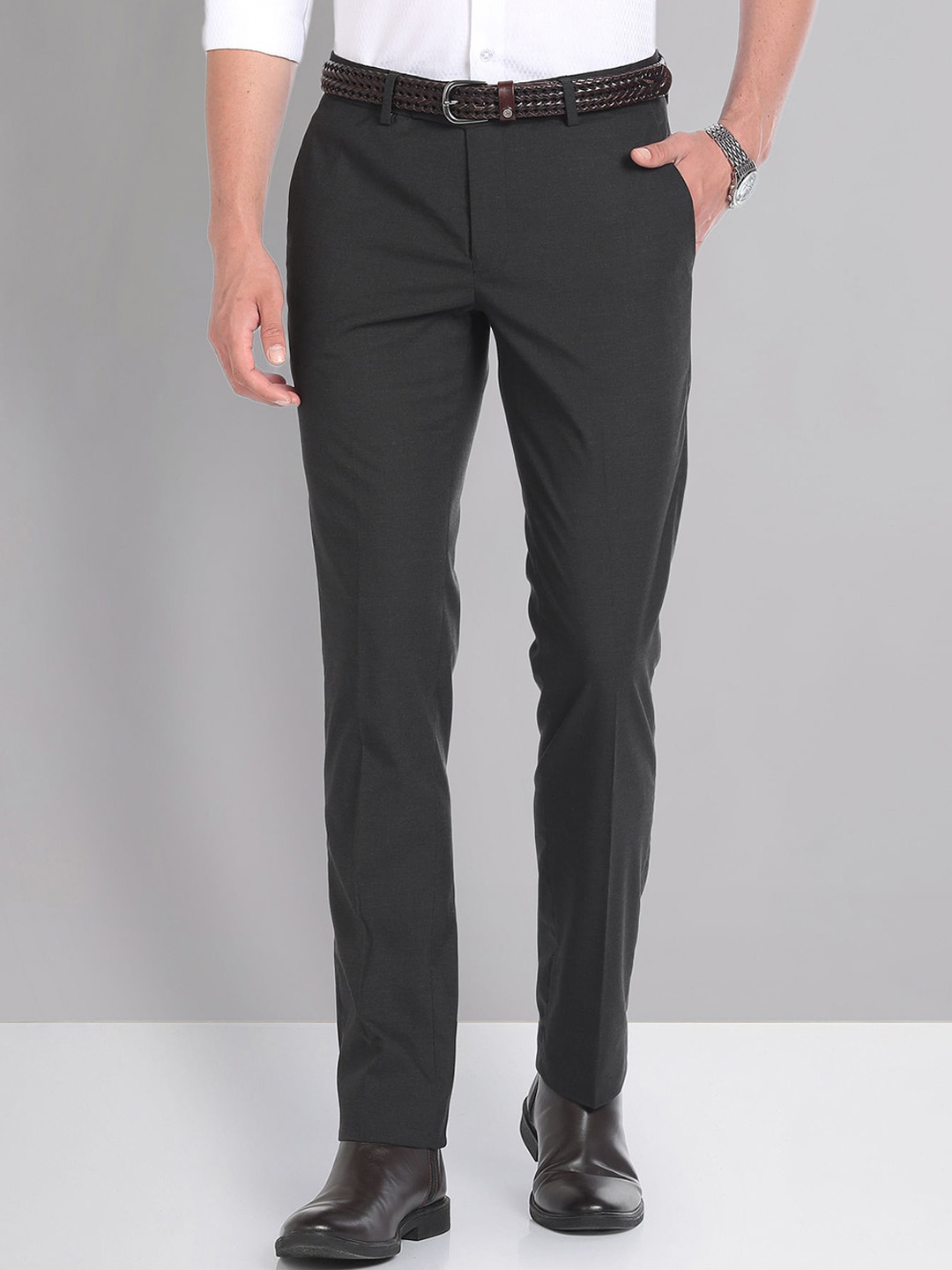 

AD By Arvind Mid Rise Heathered Trousers, Black