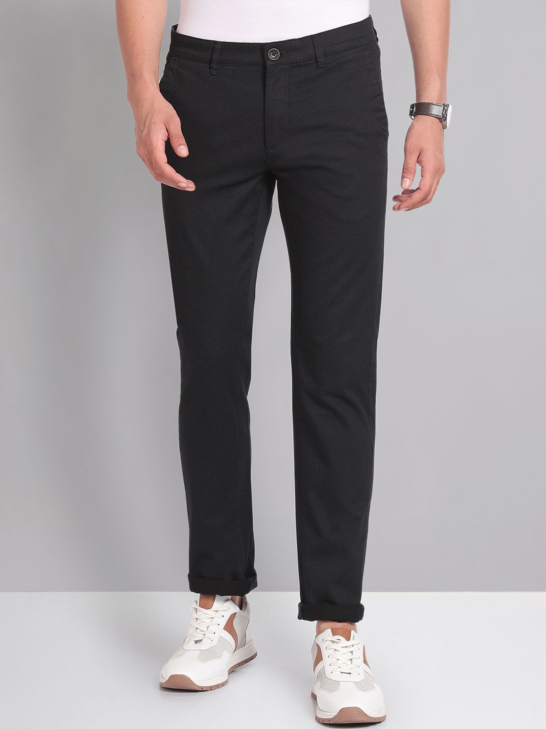 

AD By Arvind Men Mid-Rise Chinos Trousers, Black