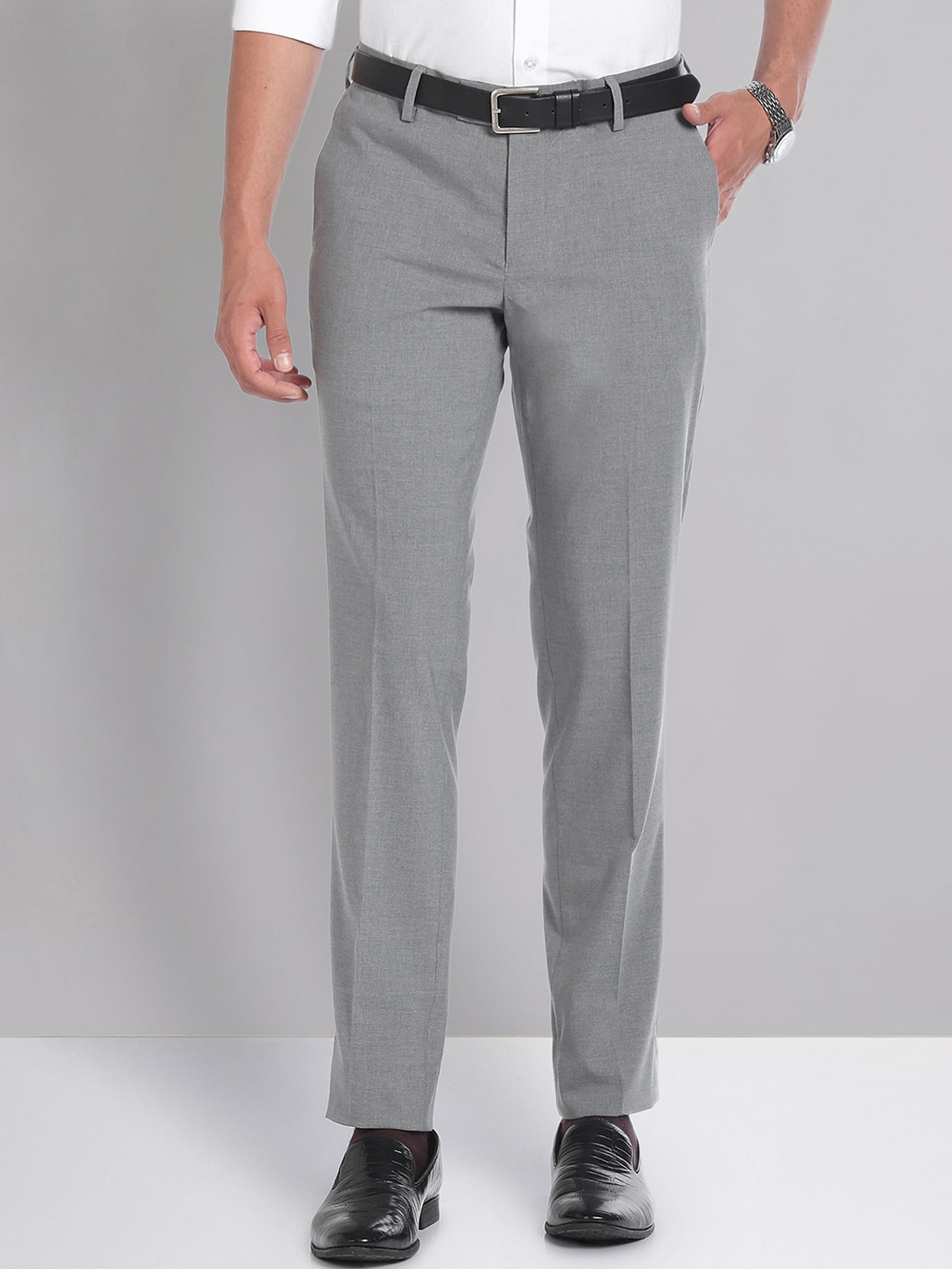 

AD By Arvind Mid Rise Heathered Trousers, Grey