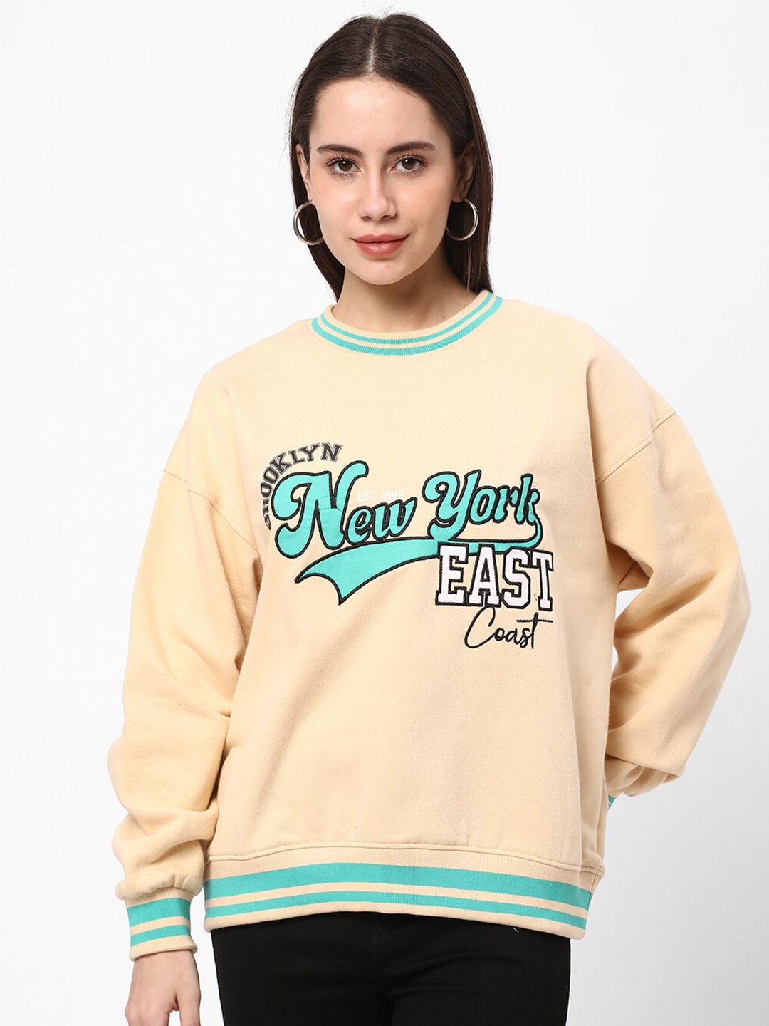 

R&B Typography Printed Cotton Pullover, Beige