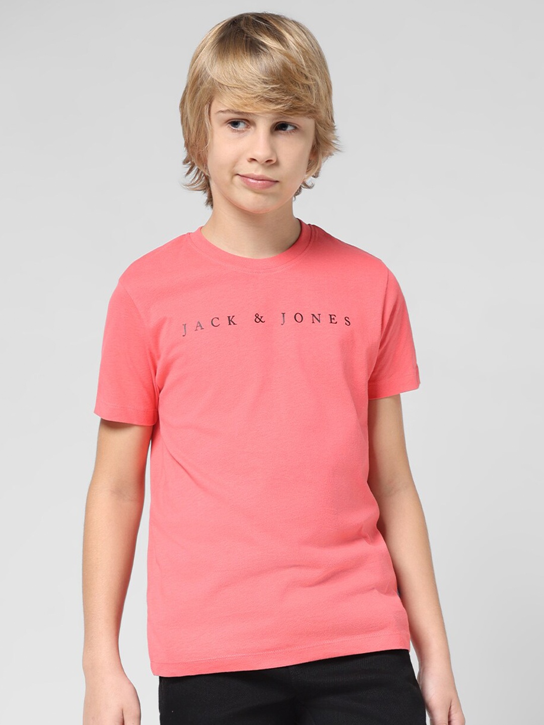 

Jack & Jones Junior Boys Typography Printed Pure Cotton T-shirt, Coral