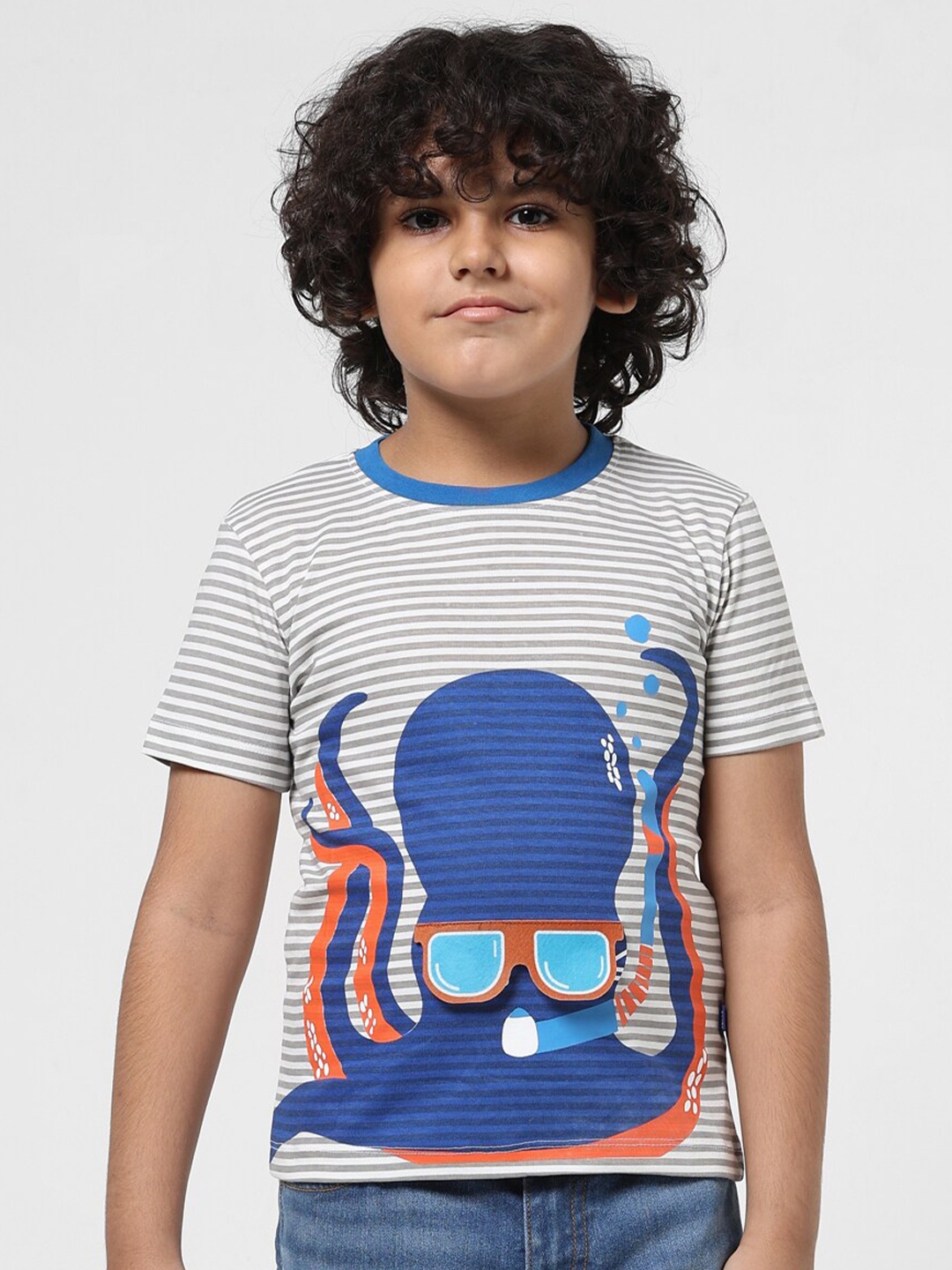 

Jack & Jones Junior Boys Striped Pure Cotton Slim Fit T-shirt, White