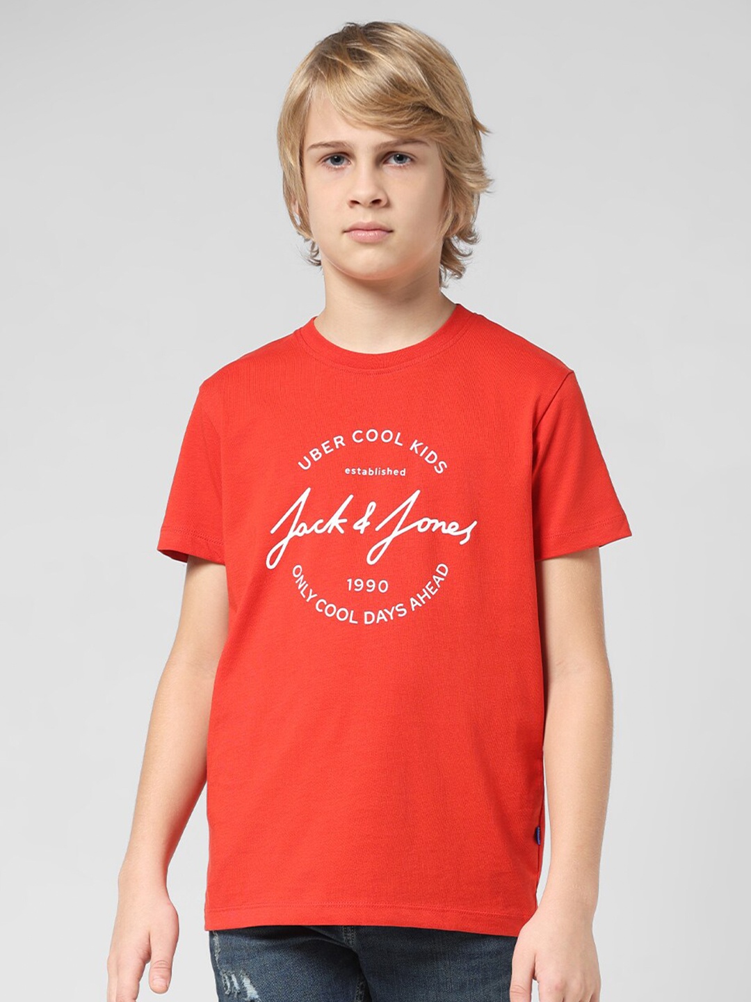 

Jack & Jones Junior Boys Typography Printed Pure Cotton T-shirt, Red