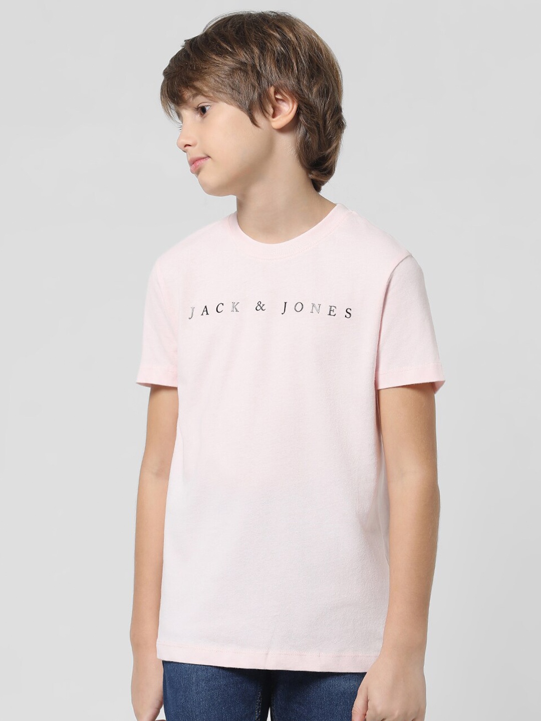 

Jack & Jones Junior Boys Printed Round Neck Cotton T-shirt, Pink