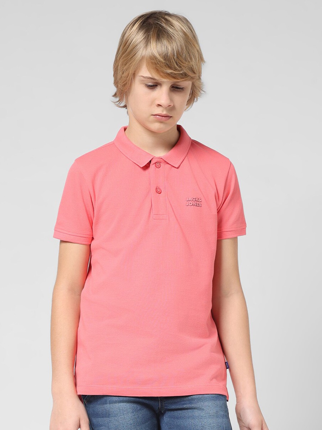 

Jack & Jones Junior Boys Polo Collar Cotton T-shirt, Pink