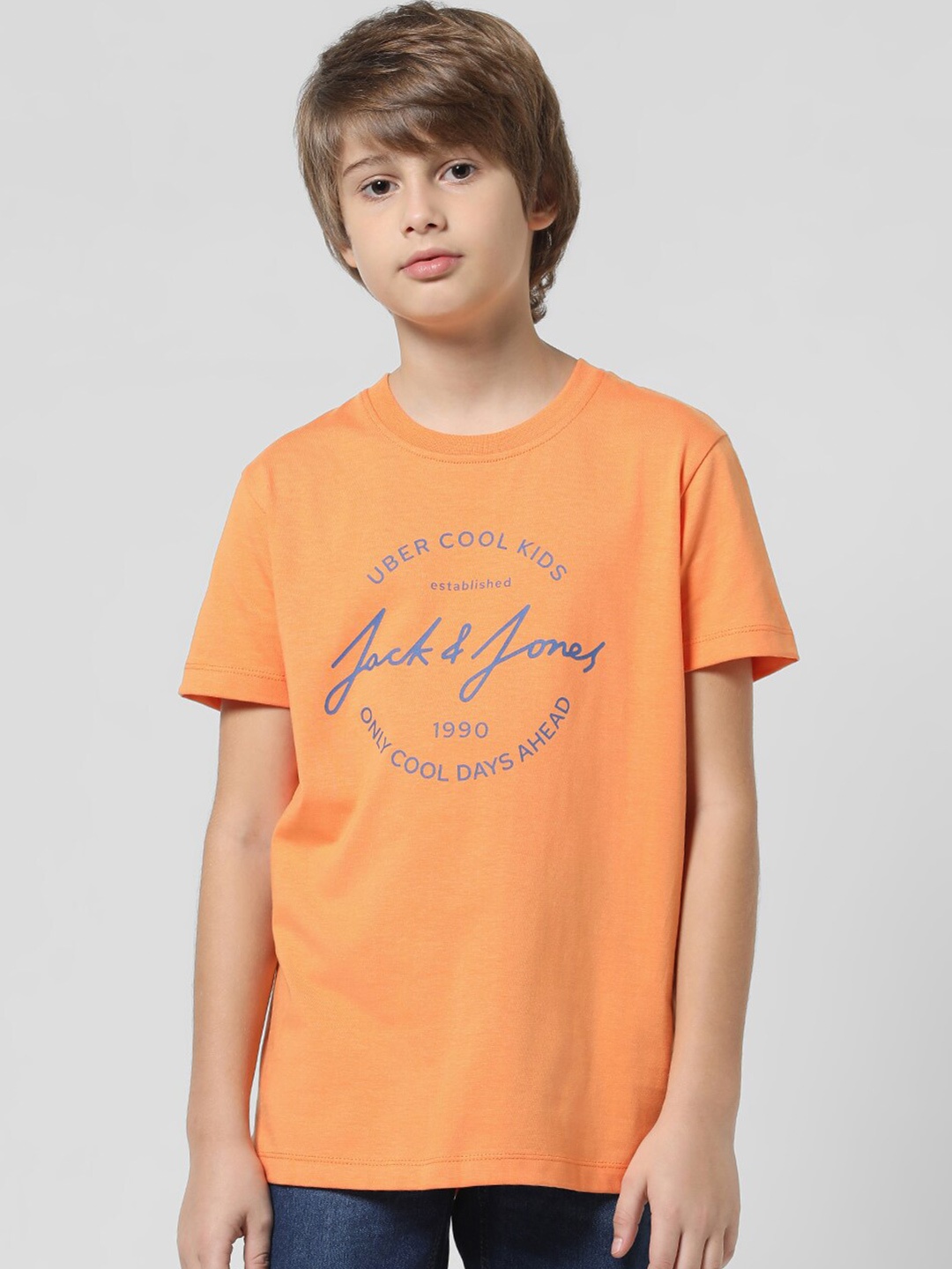 

Jack & Jones Junior Boys Typography Printed Pure Cotton T-shirt, Orange