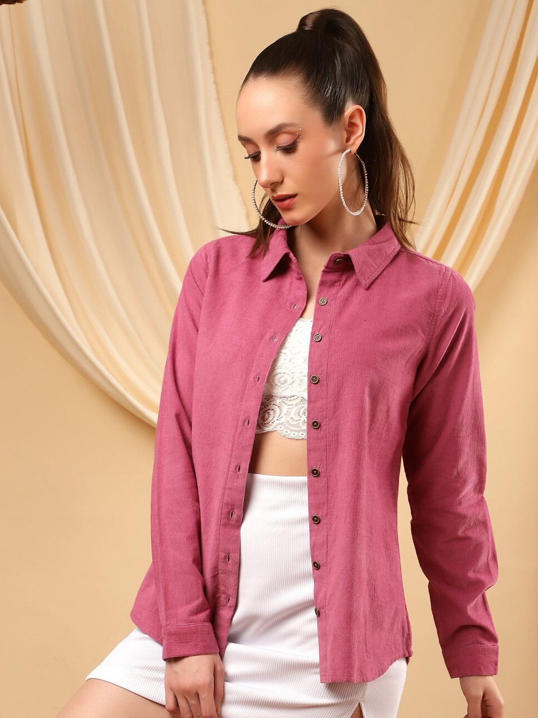 

Bani Women Classic Spread Collar Cotton Casual Shirt, Pink