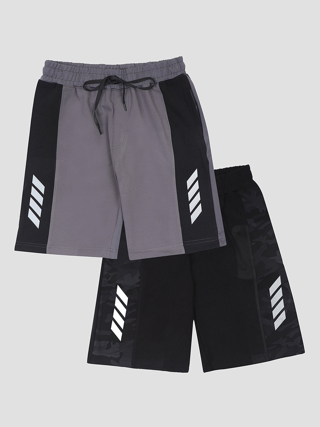 F&S Boys Pack Of 2 Printed High Rise Rapid Dry Outdoor Sports Shorts, Black
