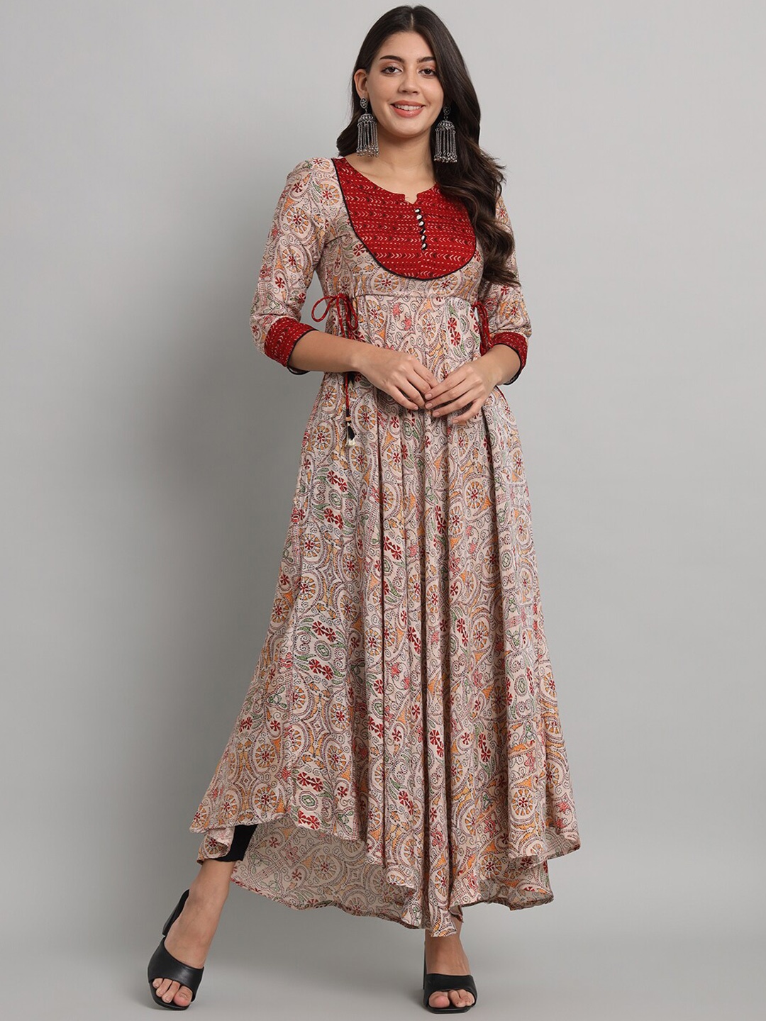 

RANGMAYEE Ethnic Motifs Printed Anarkali Kurta, Beige