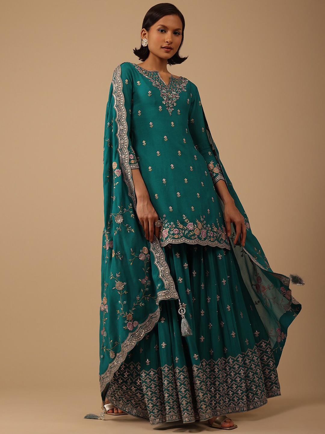

KALKI Fashion Floral Embroidered Straight Kurti With Palazzos With Dupatta, Blue