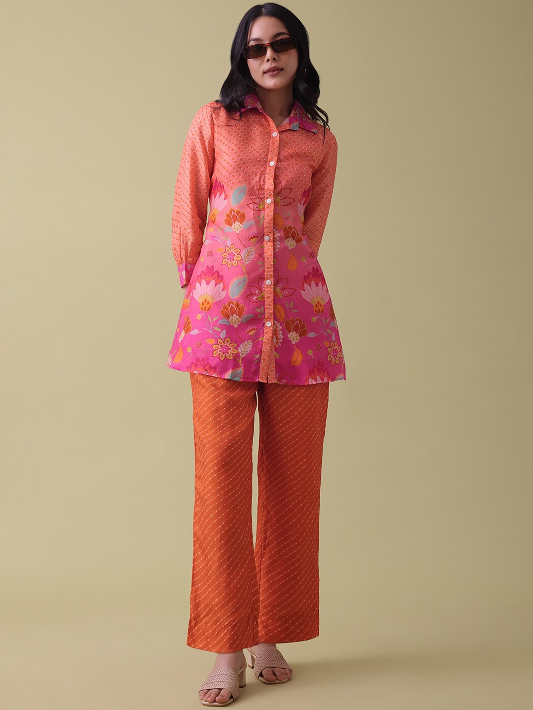 

KALKI Fashion Floral Printed Tunic And Trousers, Orange