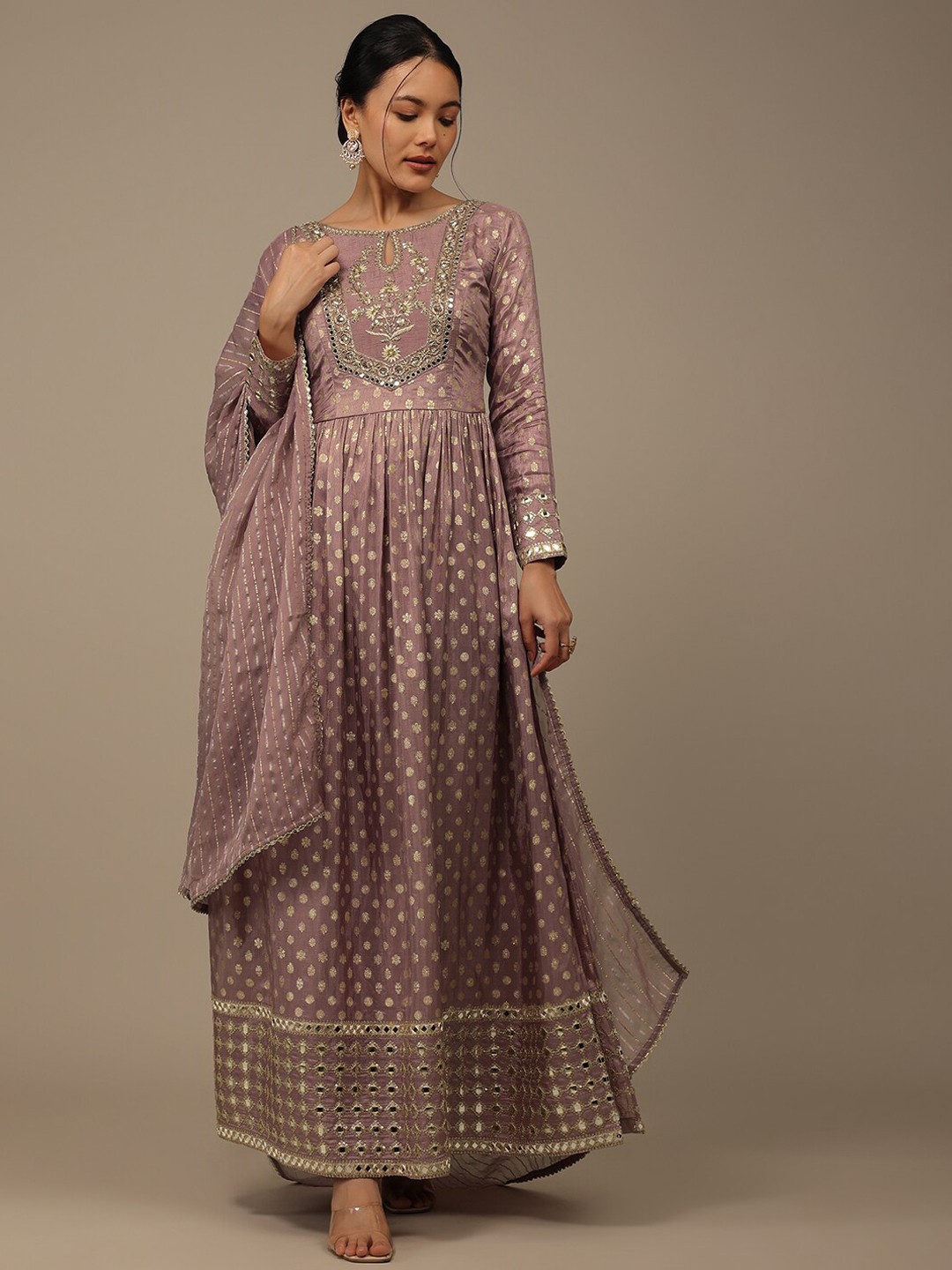 

KALKI Fashion Floral Embroidered Regular Mirror Work Kurta & Palazzo With Dupatta, Pink