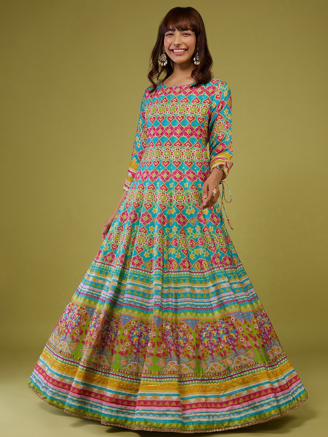 

KALKI Fashion Ethnic Motifs Printed Maxi Ethnic Dresses, Blue