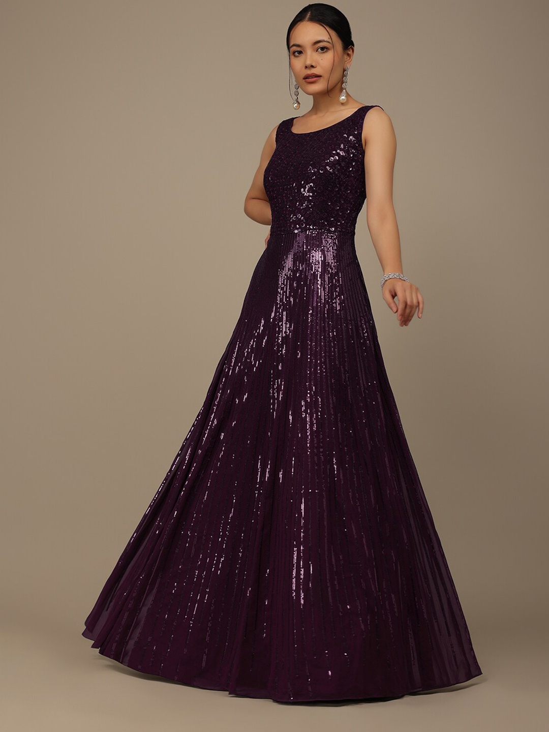 KALKI Fashion Floral Embroidered Sequinned Detailed Maxi Ethnic Dress, Purple