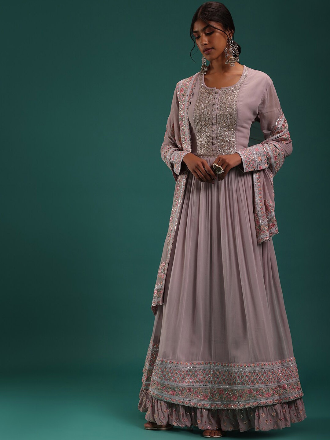 

KALKI Fashion Embroidered Anarkali Kurta With Skirt With Dupatta, Purple