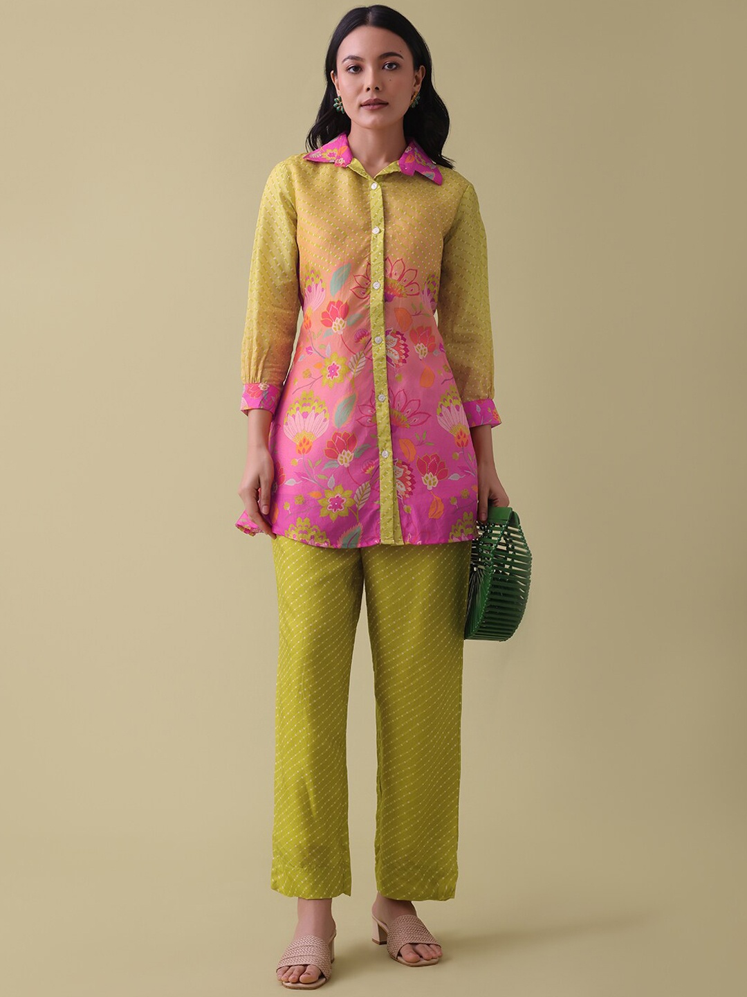 

KALKI Fashion Mustard Floral Printed Shirt With Trousers