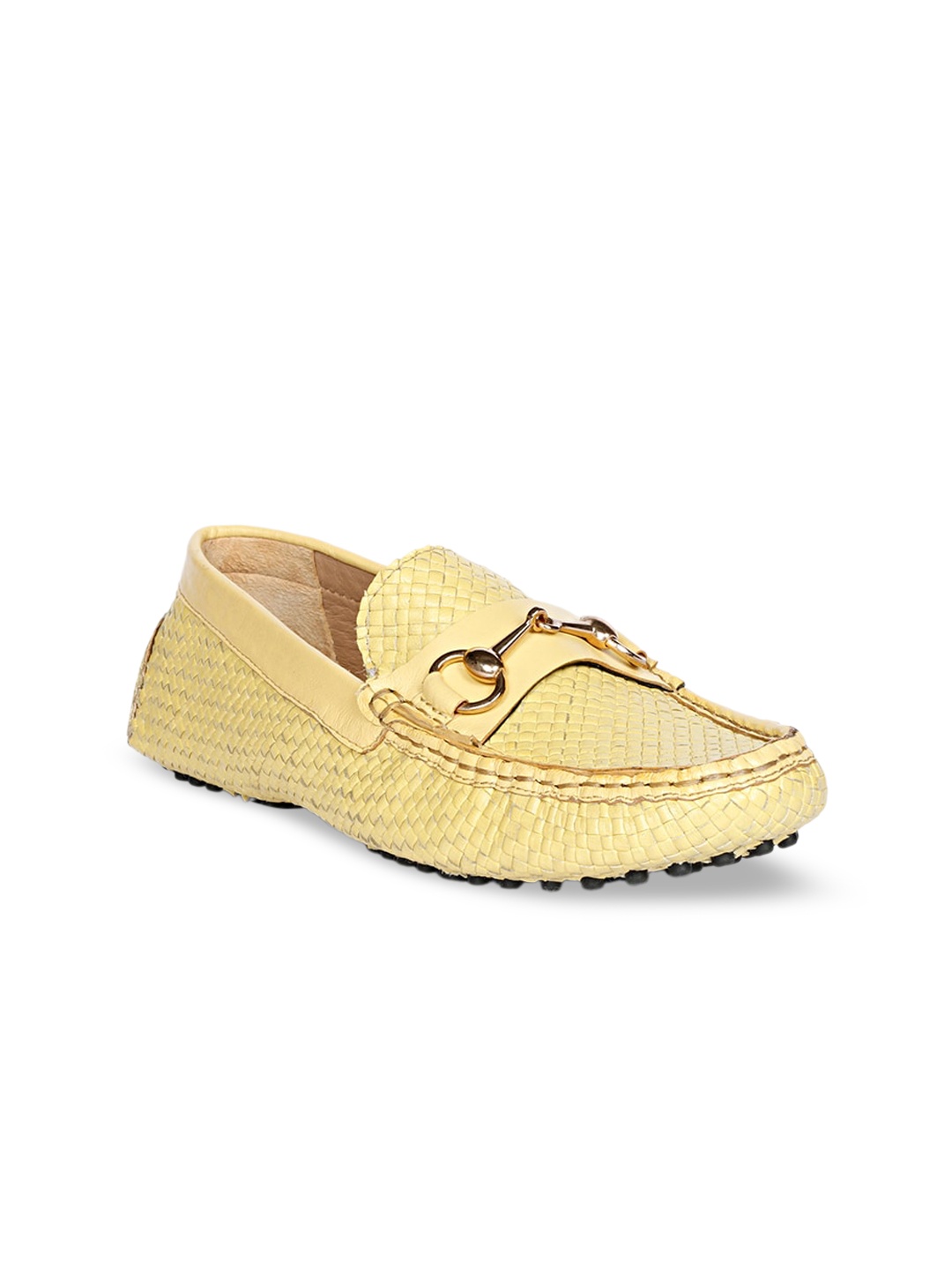 

Saint G Women Textured Buckled Leather Driving Shoes, Yellow