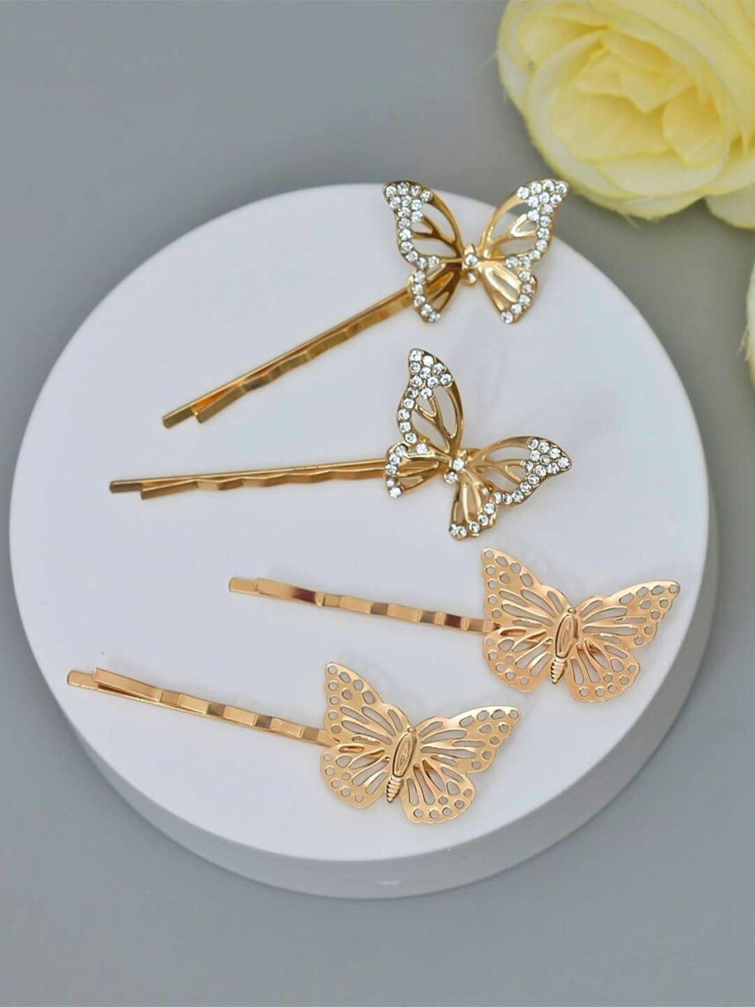 

Yellow Bee Set of 4 Alligator Hair Clip, Gold