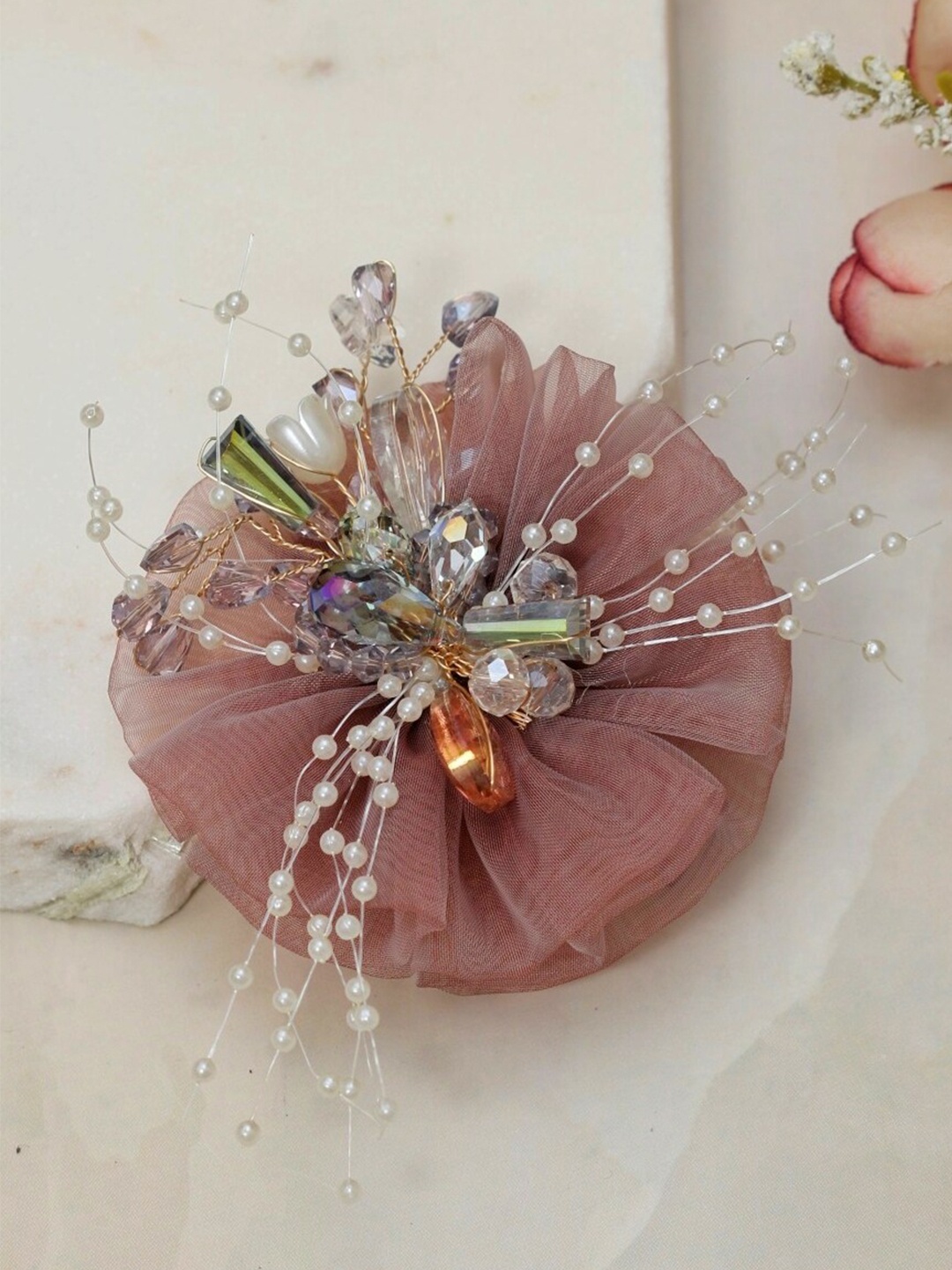 

Yellow Bee Floral Embellished Alligator Hair Clip, Mauve