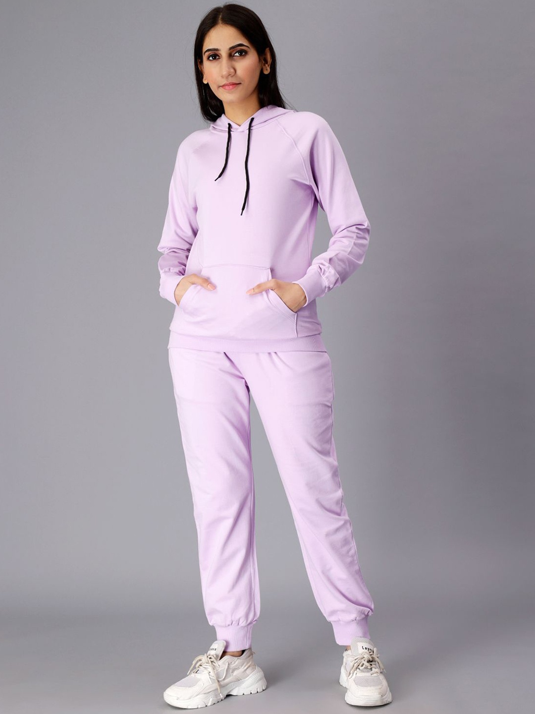 

SAAKAA Hooded Cotton Sweatshirt with Mid-Rise Joggers, Lavender