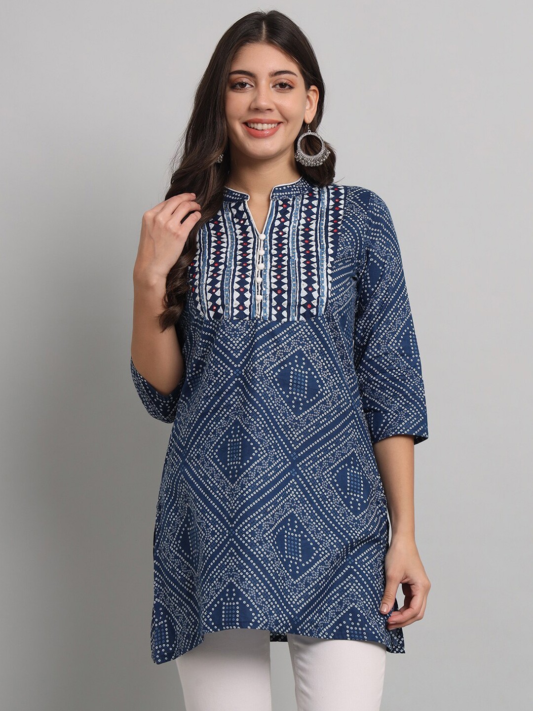 

RANGMAYEE Ethnic Motifs Printed Pure Cotton Kurti, Blue