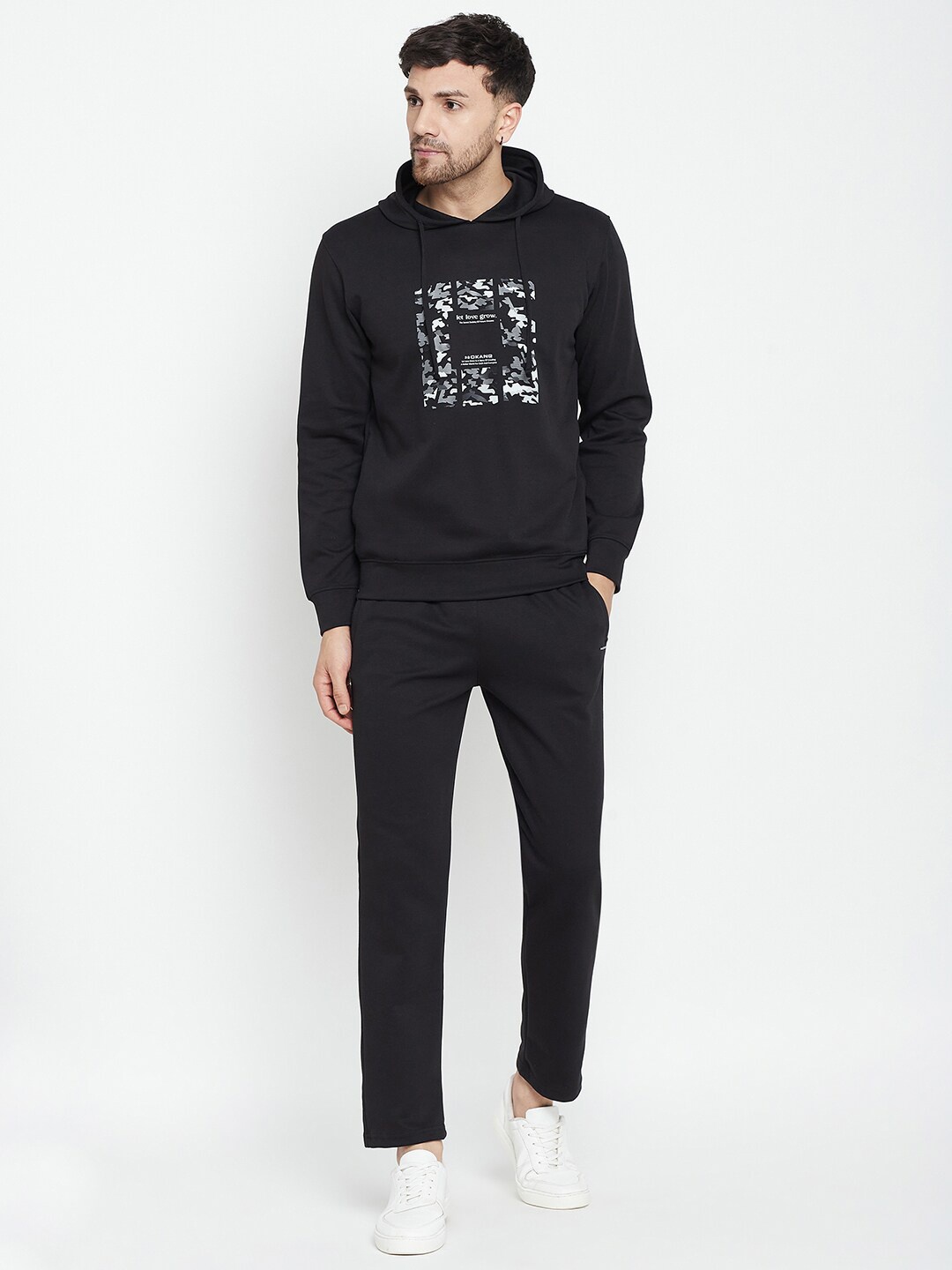 

Okane Graphic Printed Long Sleeves Hood Pullover Sweatshirt & Trackpant, Black