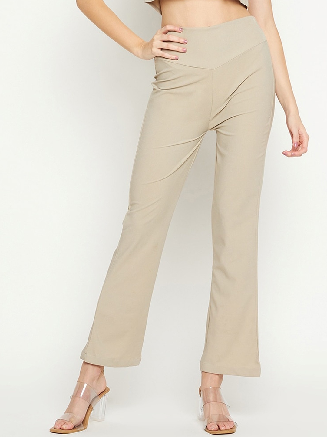 

Fashfun Women Original High-Rise Bootcut Trousers, Beige