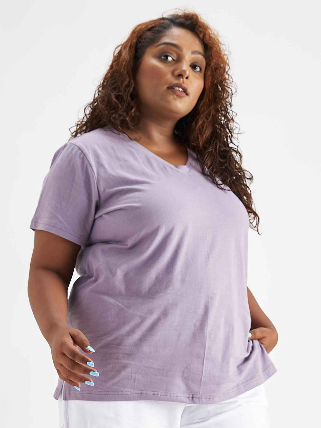 

SPIRIT ANIMAL Plus Size V-Neck Lightweight and Breathable Pure Cotton Sports T-shirt, Purple
