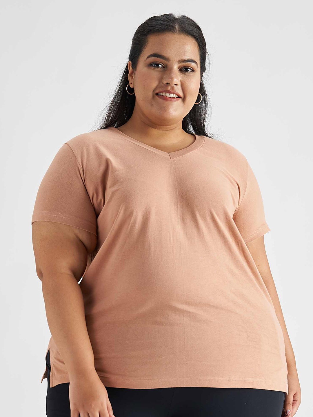 

SPIRIT ANIMAL Plus Size V-Neck T-Shirt, Peach