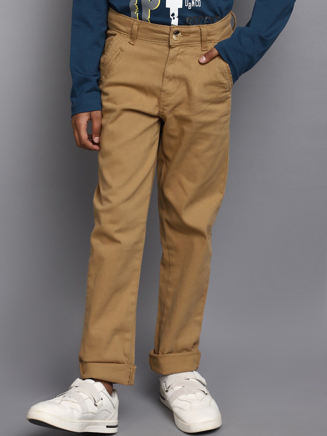 

V-Mart Boys Mid-Rise Regular Fit Cotton Chinos, Khaki