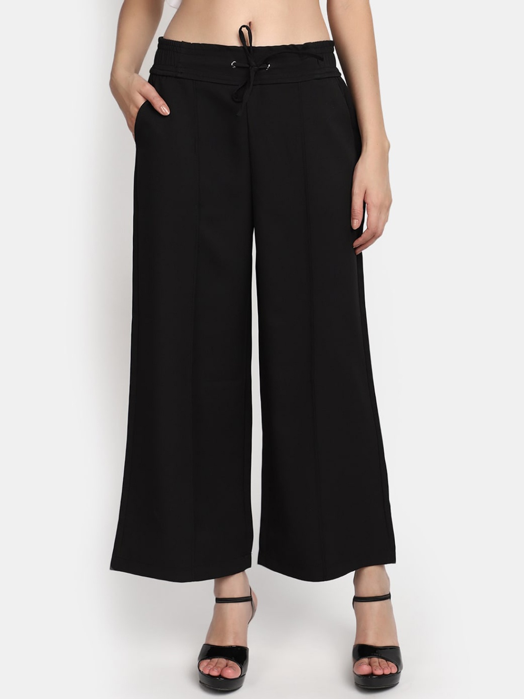 

V-Mart Women Pleated Regular Fit Cotton Formal Trousers, Black