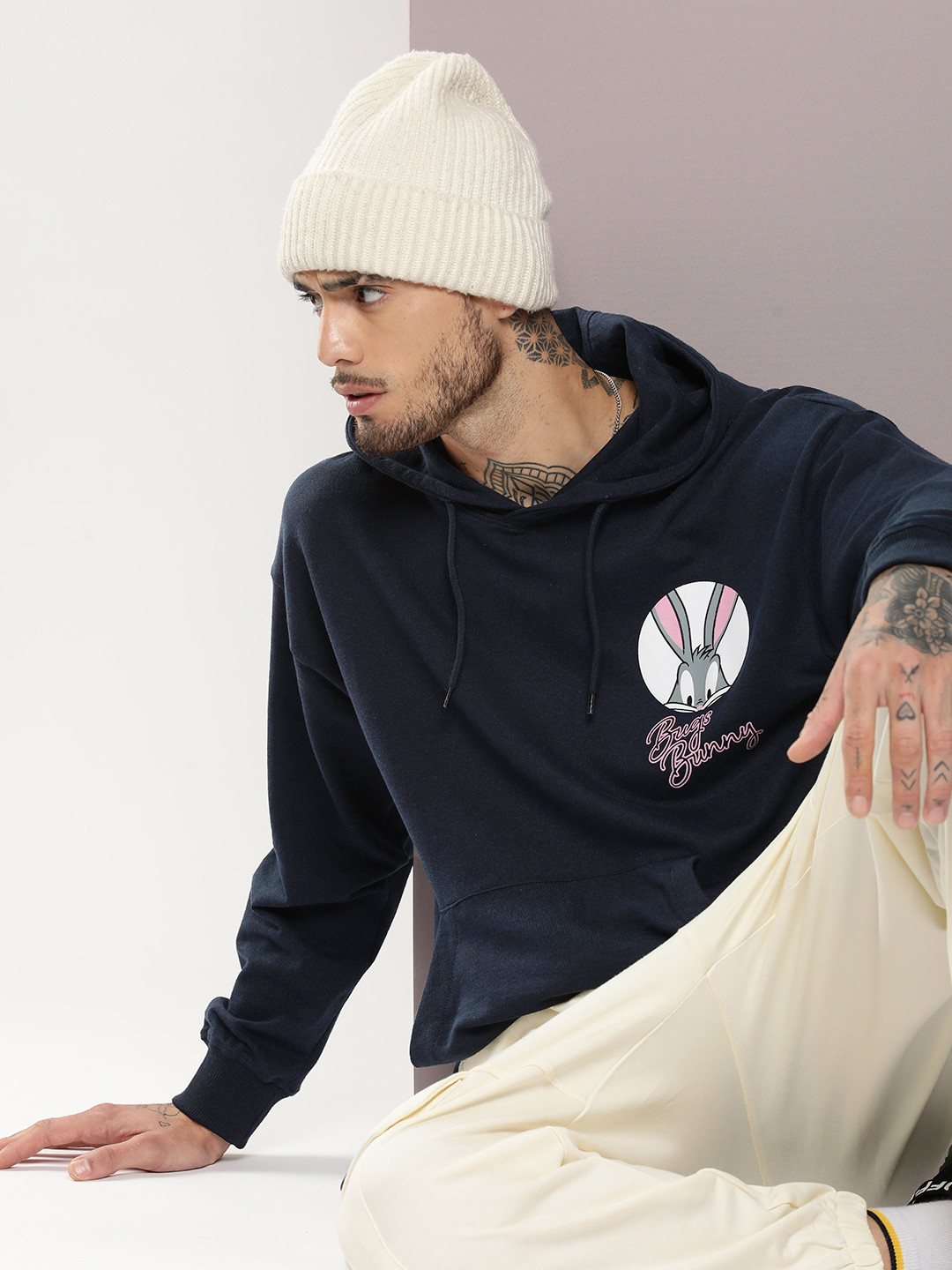

Kook N Keech Men Bugs Bunny Printed Pure Cotton Sweatshirt, Navy blue