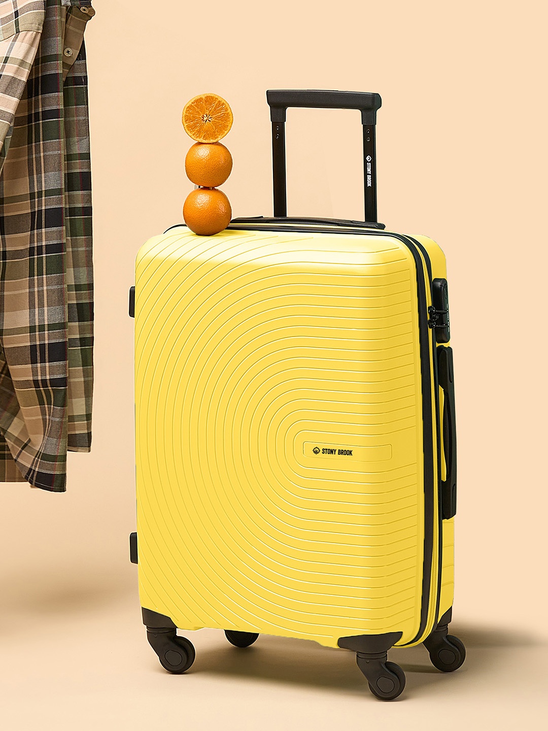 

Stony Brook by Nasher Miles Crescent Textured Hard-Sided Cabin Trolley Suitcase-50 L, Yellow