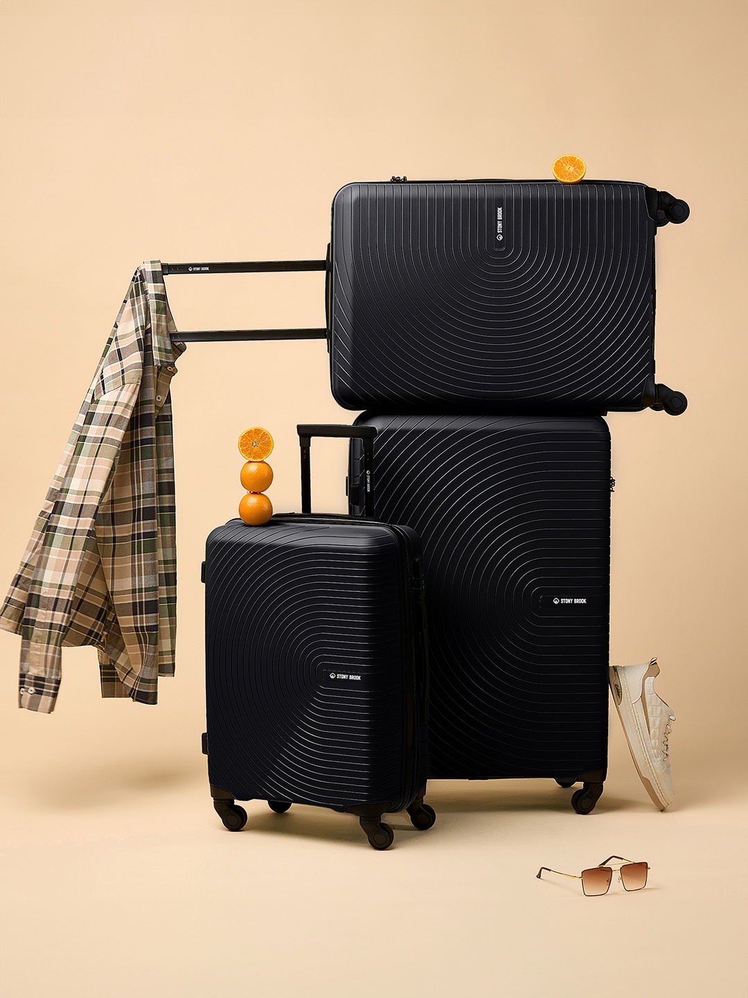 

Stony Brook by Nasher Miles Crescent Set Of 3 Hard-Sided Trolley Suitcase, Black