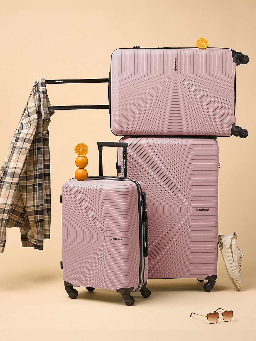 

Stony Brook by Nasher Miles Set Of 3 Hard Sided Trolley Suitcases, Pink