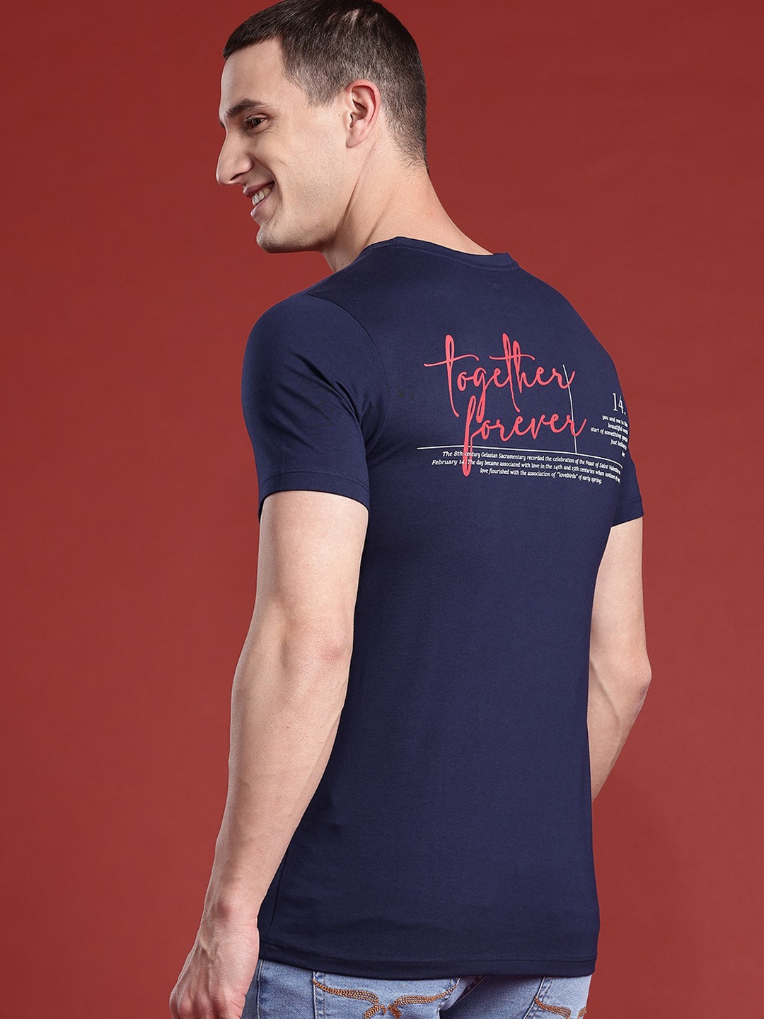 

Mast & Harbour Typography Printed Cotton T-shirt, Navy blue