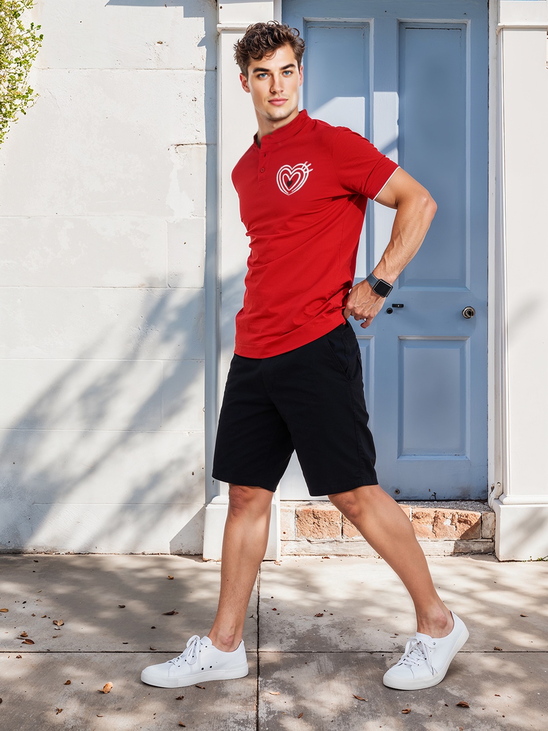 

Mast & Harbour Placement Print Polo Collar Pure Cotton T-shirt, Red