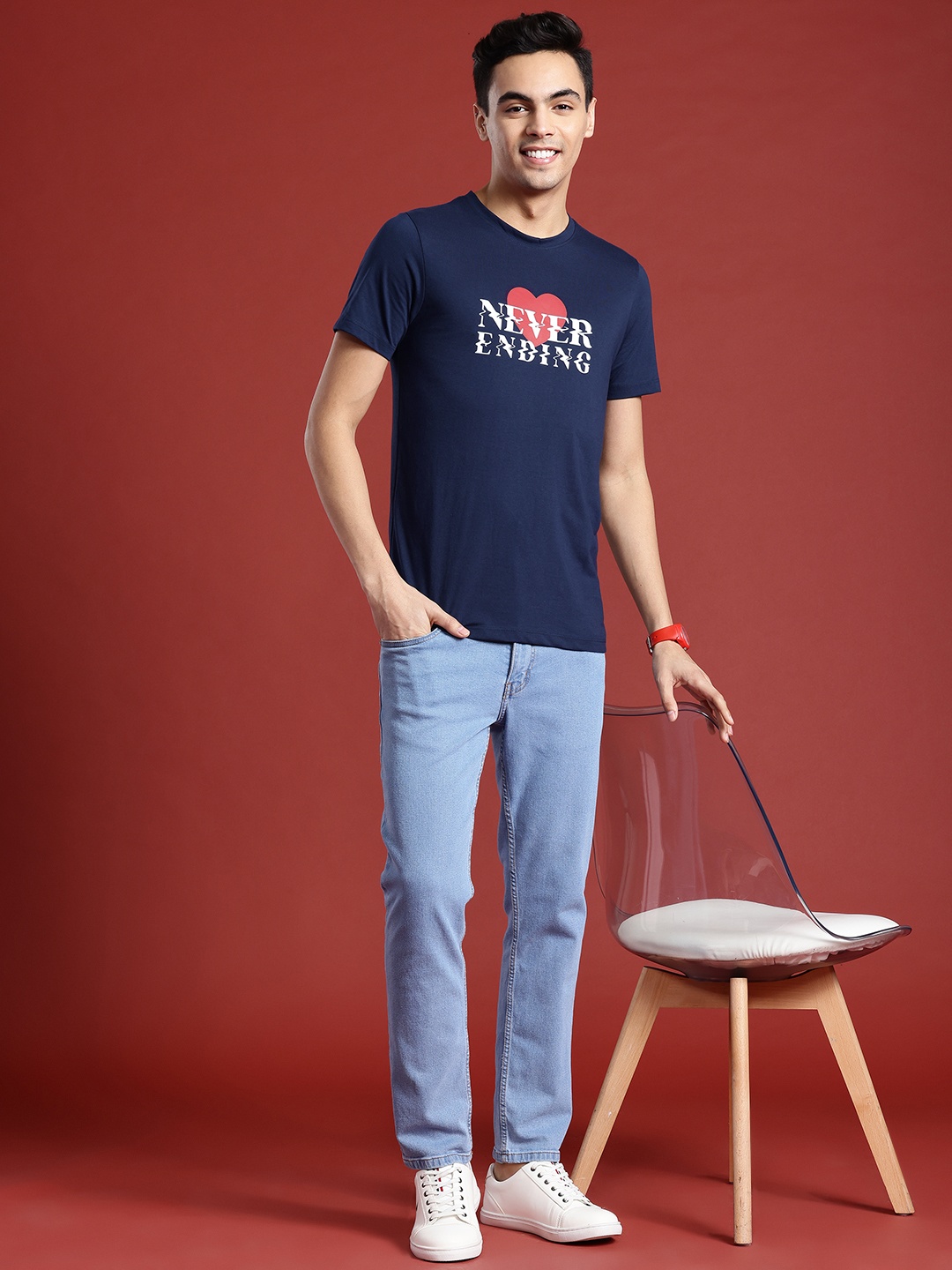 

Mast & Harbour Typography Printed T-shirt, Navy blue
