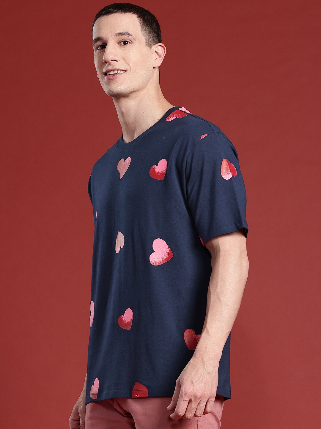 

Mast & Harbour Printed Pure Cotton T-shirt, Navy blue