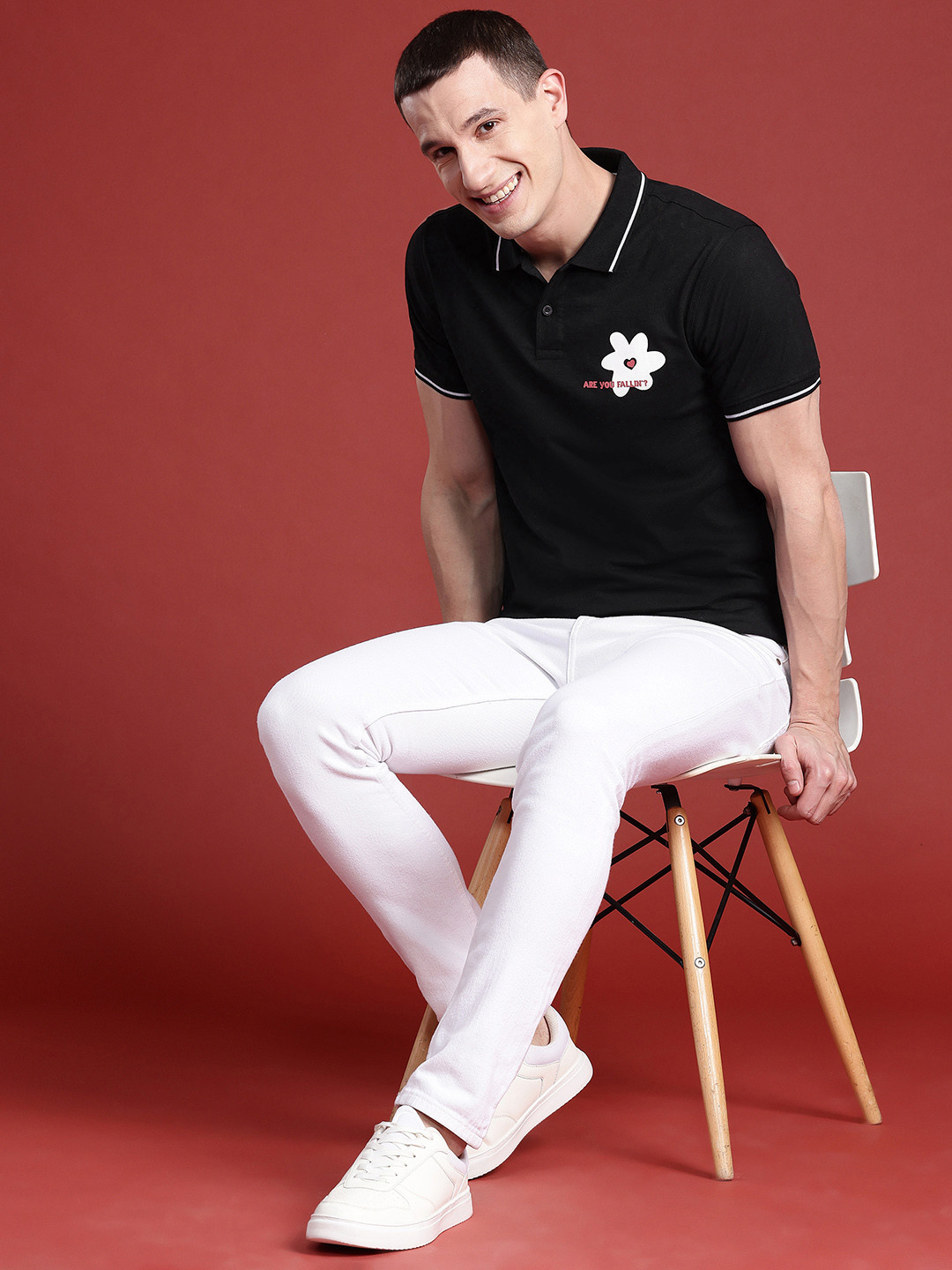 

Mast & Harbour Men Pure Cotton Polo Collar T-shirt, Black