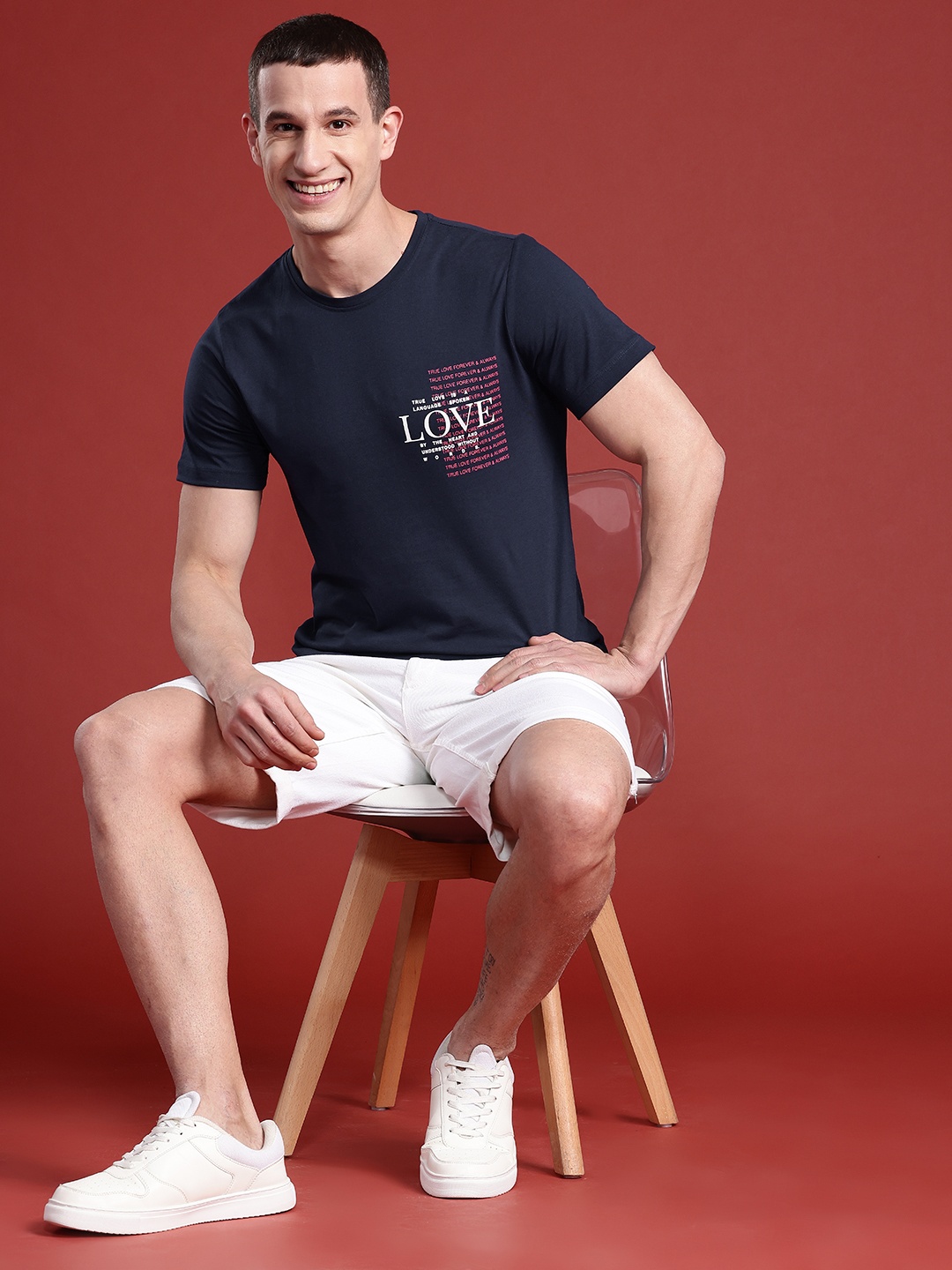 

Mast & Harbour Typography Printed Cotton T-shirt, Navy blue