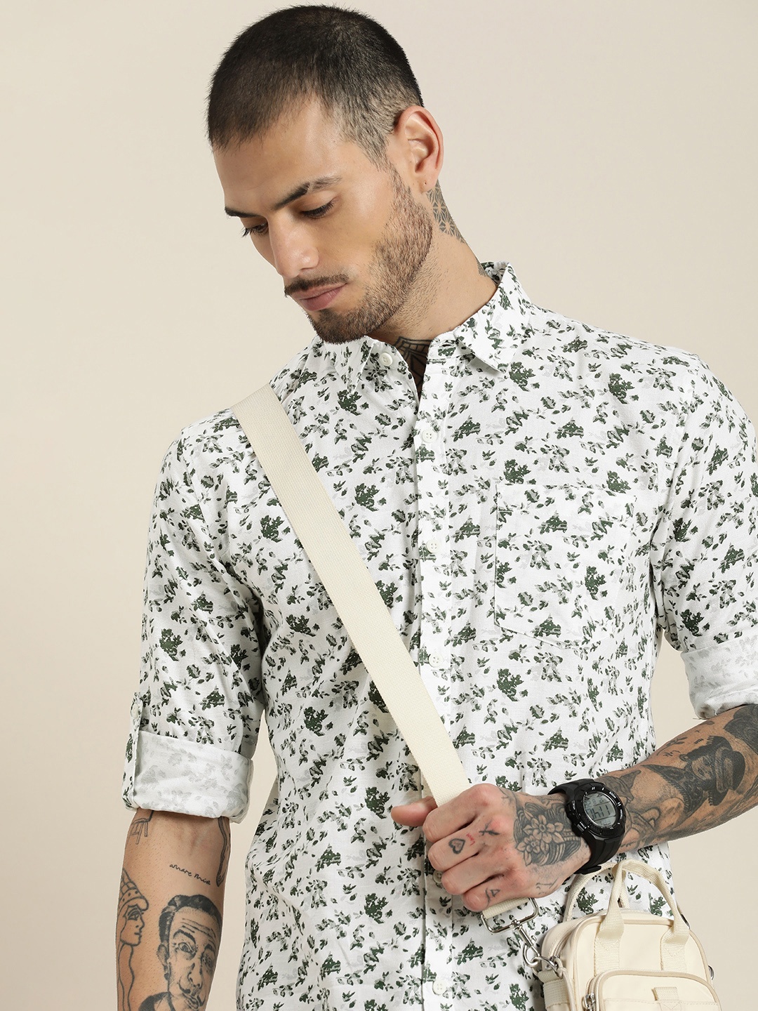 

HERE&NOW Abstract Printed Pure Cotton Casual Shirt, White