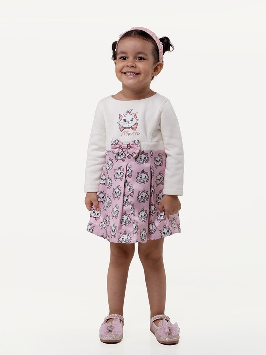 

One Friday Girls Conversational Printed Round Neck Fit & Flare Dress, Off white