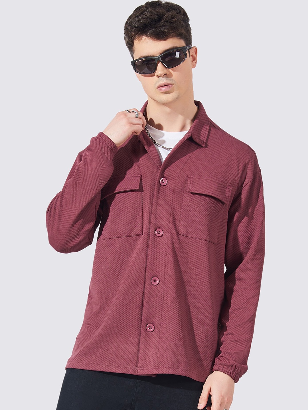 

Maniac Shirt Collar Fleece Shacket, Burgundy