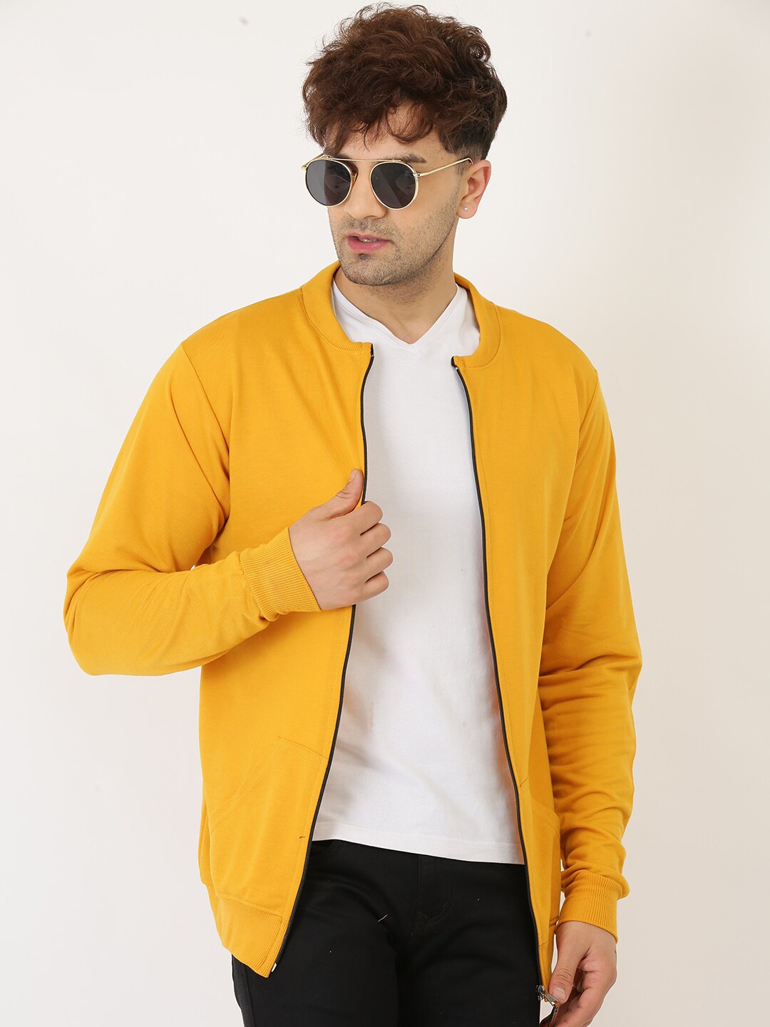 

Leotude Collarless Regular Fit Fleece Bomber Jacket, Mustard