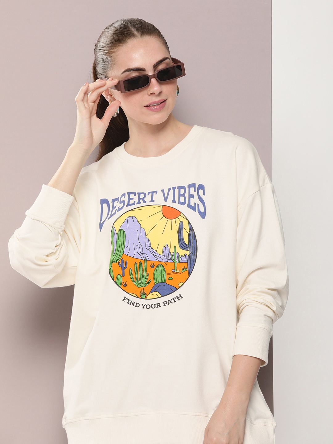 

Kook N Keech Women Printed Cotton Sweatshirt, Off white